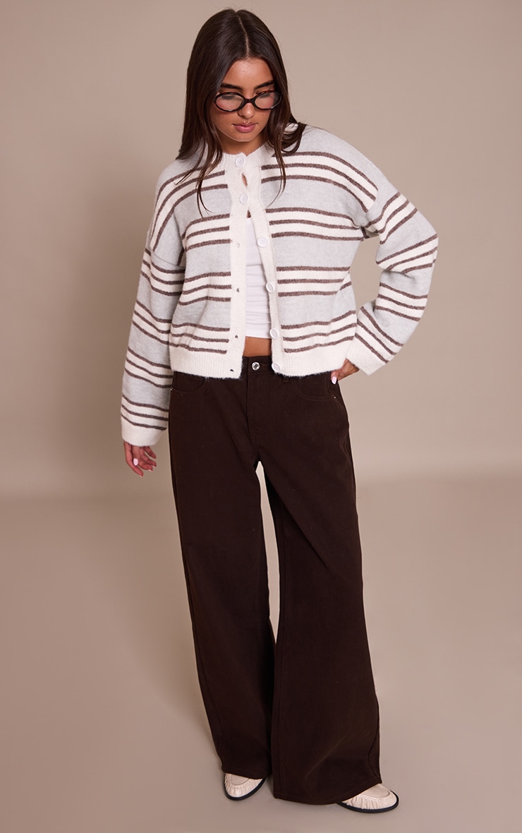 Grey Wool Blend Striped Cardigan image 3