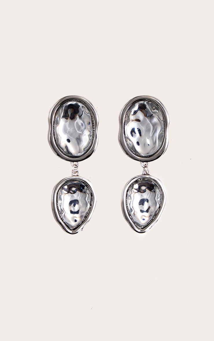 Boucles d'oreilles imposantes tombantes argentées à strass image 2