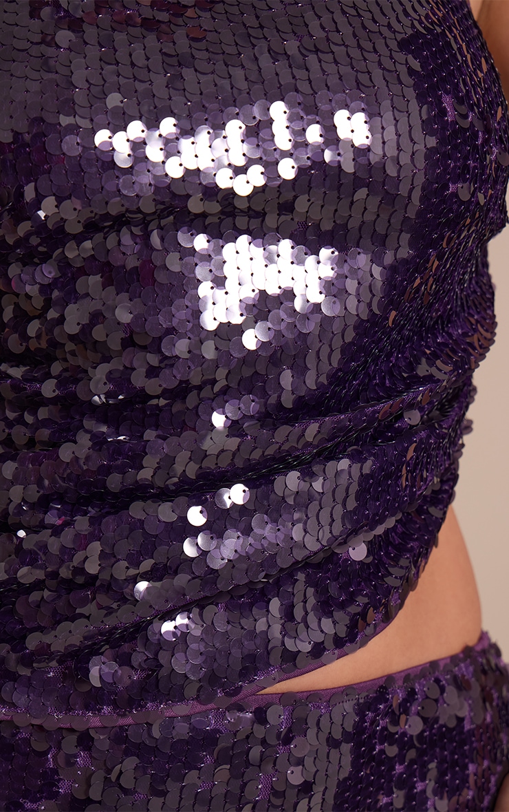 Purple Sequin Ruched Asymmetric Top  image 4