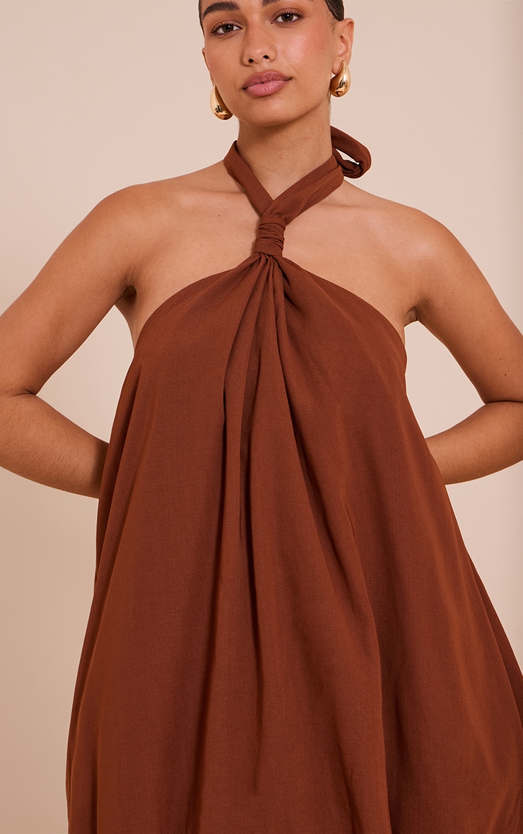 Chocolate Halterneck Puffball Mini Dress image 4