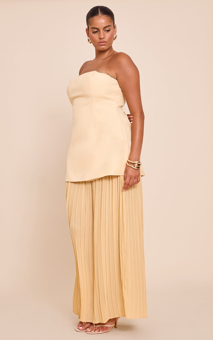 Plus Butter Yellow Chiffon Pleated Skirt Panel Bandeau Maxi Dress image 3