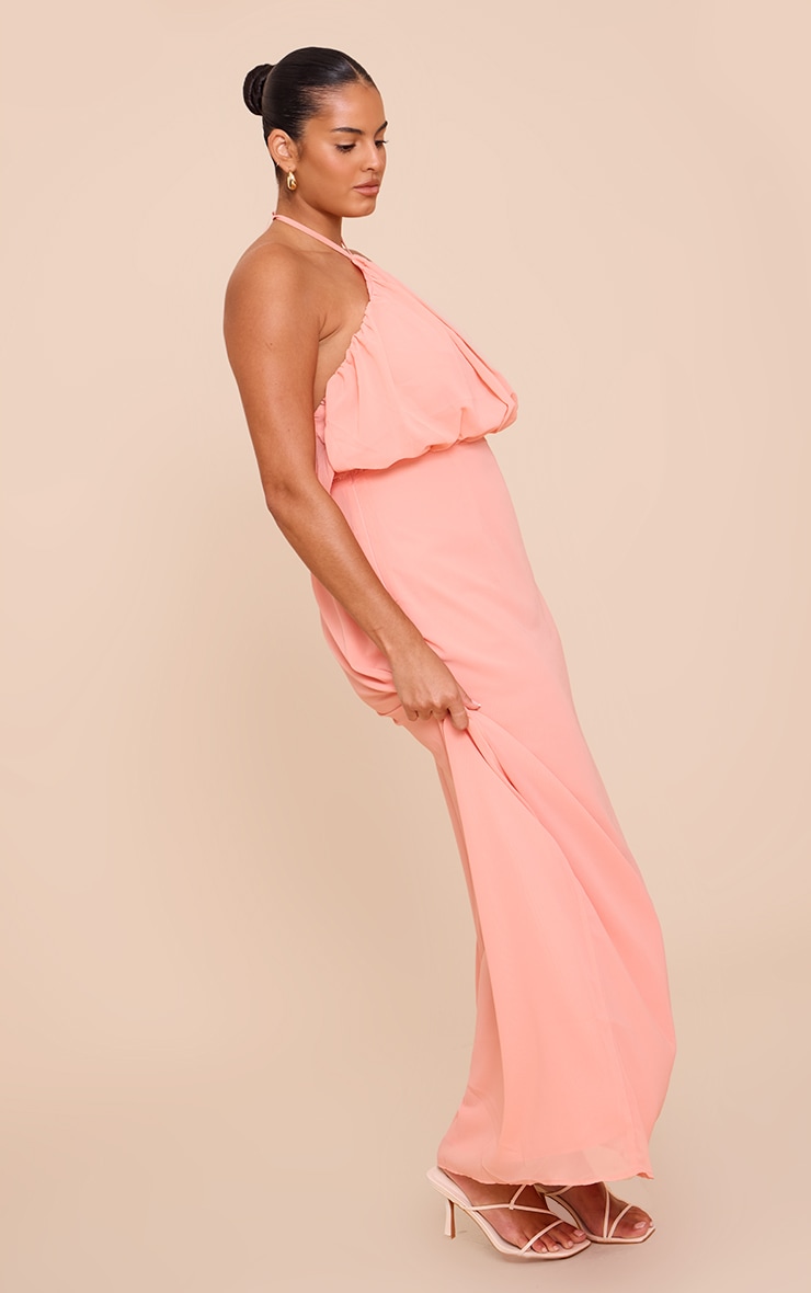 Plus Robe longue en mousseline de soie pêche à dos nu image 3