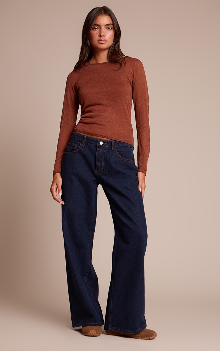 Rust Sheer Knit Long Sleeve Top image 3