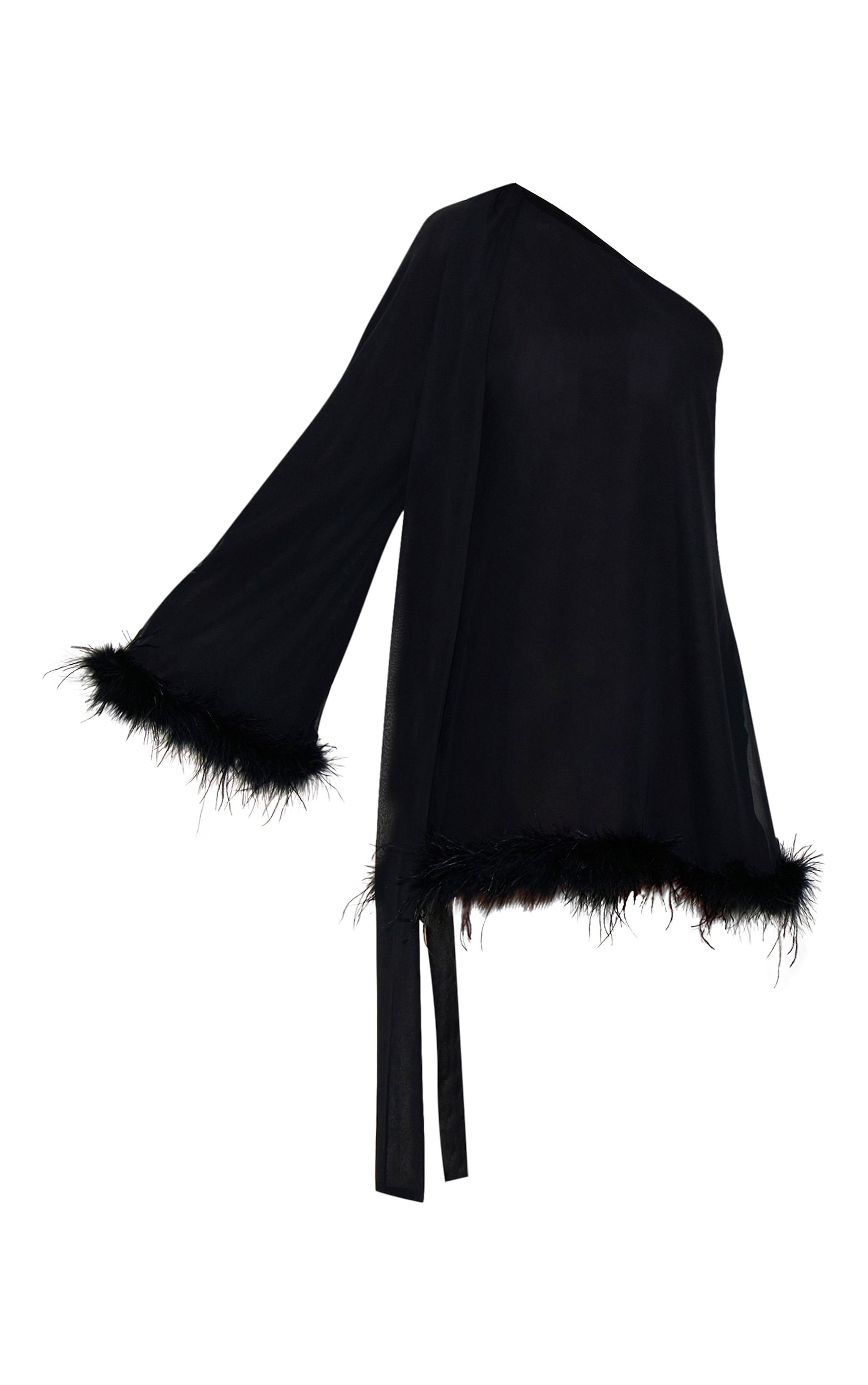 Black Chiffon One Shoulder Feather Detail Shift Dress image 5