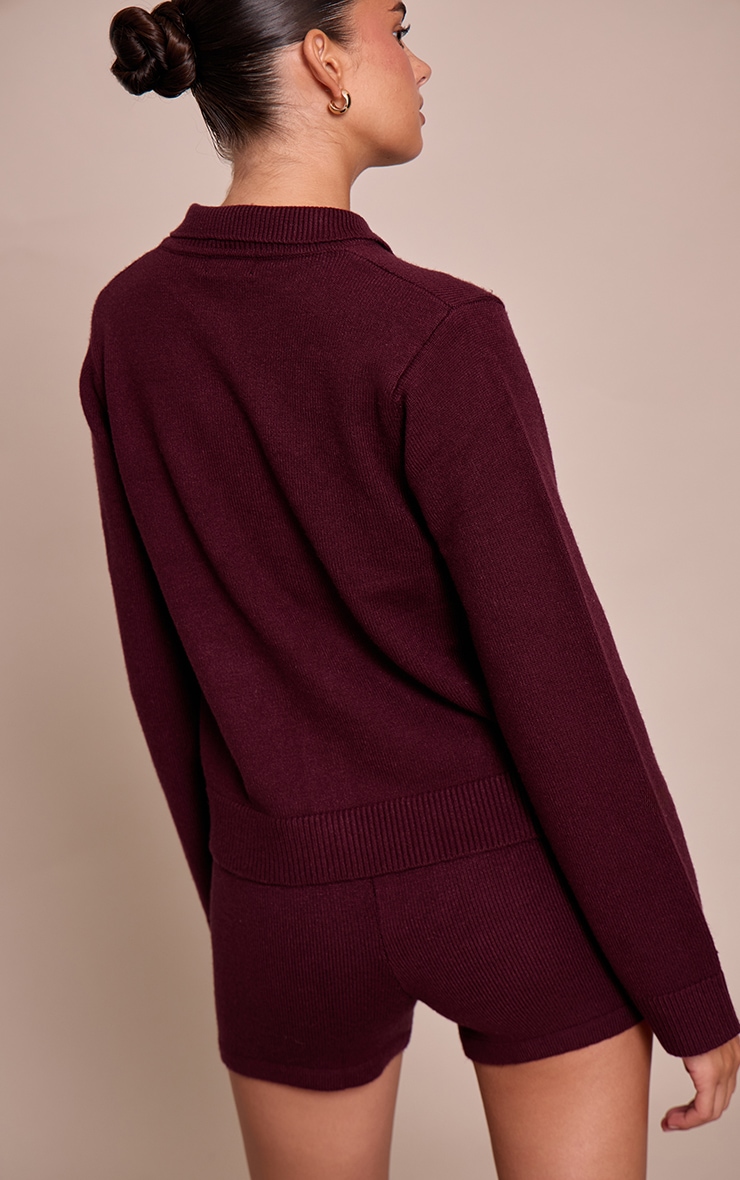 Chocolate Plum Button Through Collar Cardigan image 2