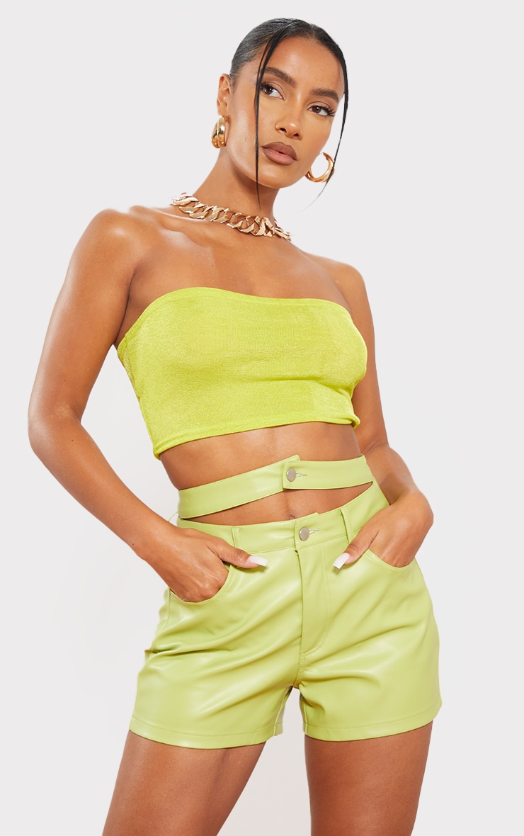 Lime Green PU Double Waist Tailored Shorts | Bottoms