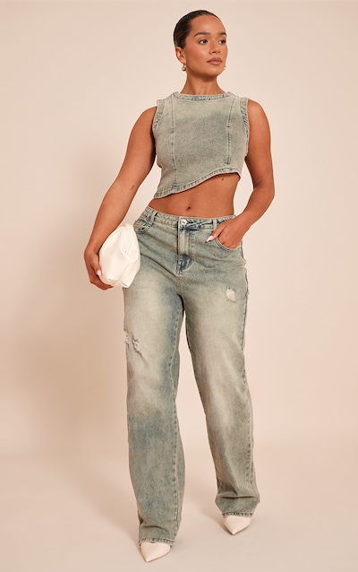 Shape Indigo Vintage Wash Stretch Washed Denim Wide Leg Jeans