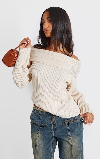 Petite Pull en maille tricot crème à épaules dénudées