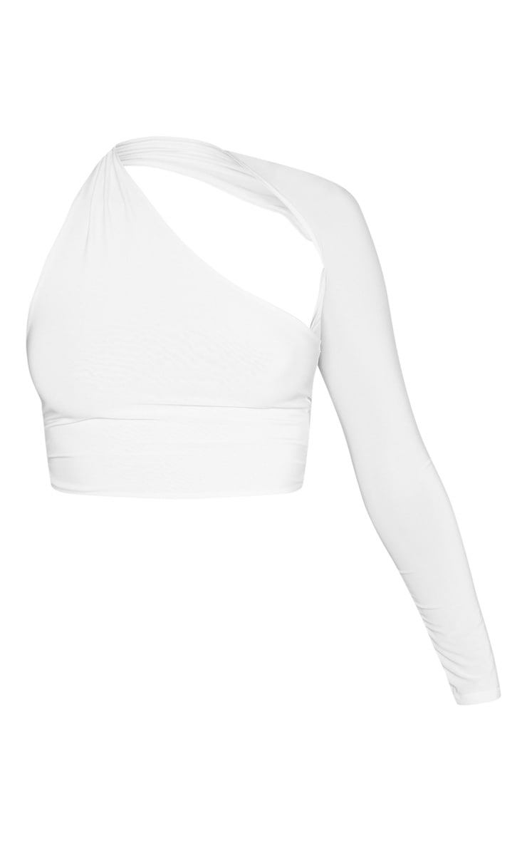 one sleeve white crop top