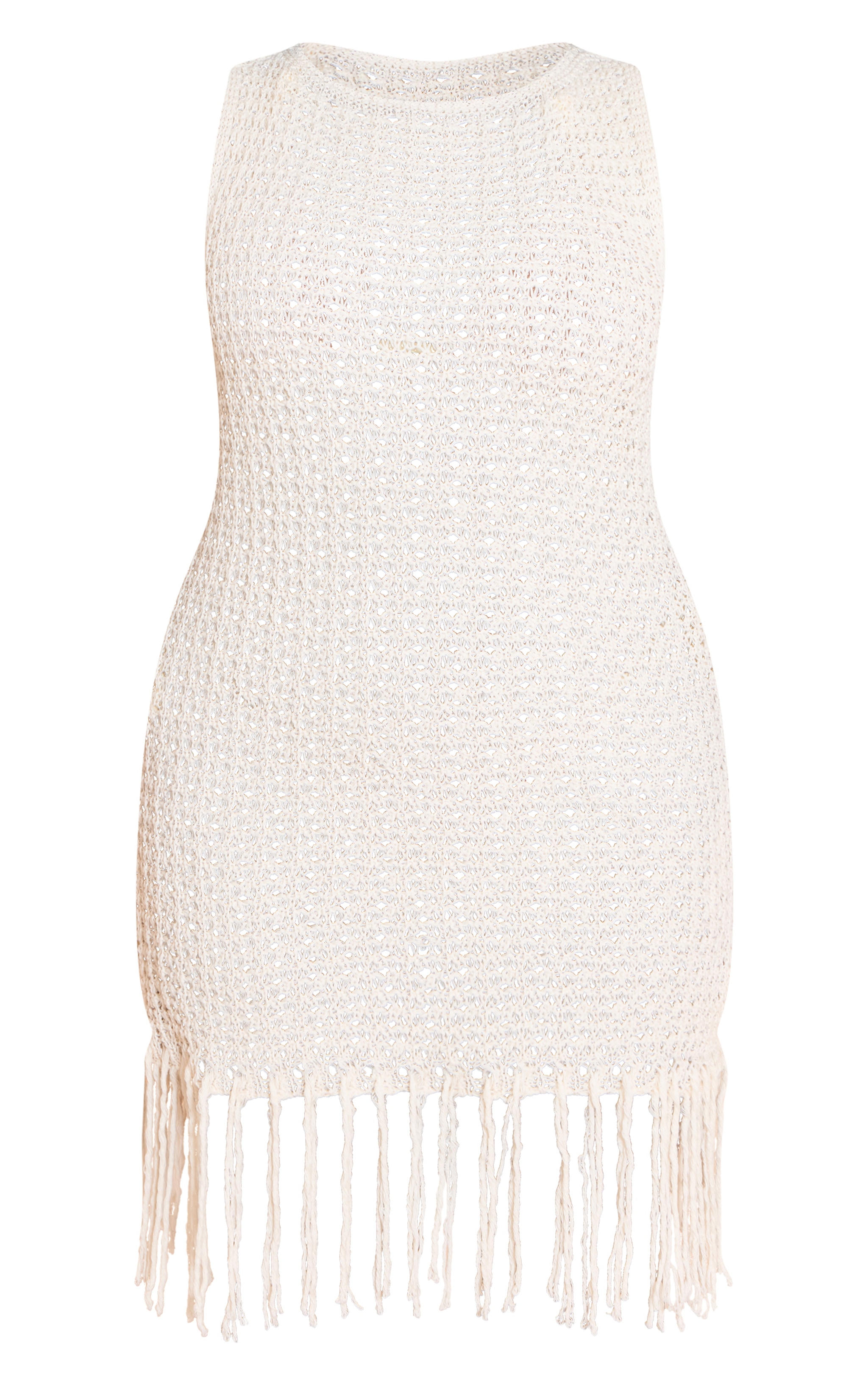 Plus Ecru Crochet Boat Neck Tassle Mini Dress image 5