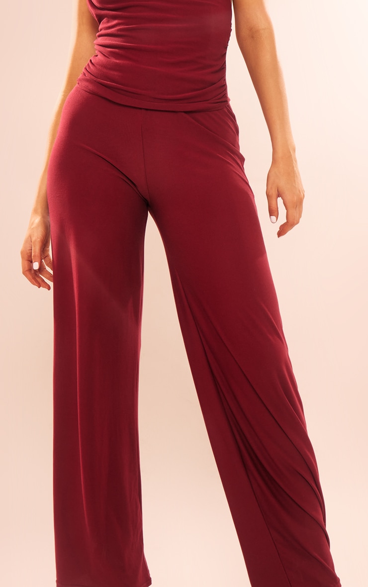 Burgundy Soft Touch Low Rise Wide Leg Trousers image 4