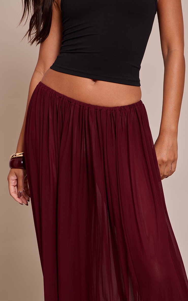 Wine Mesh Drape Maxi Skirt image 5