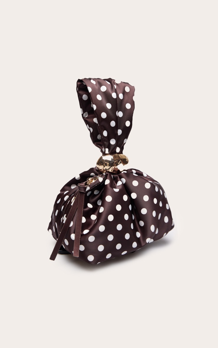 Chocolate Polka Dot Trim Detail Handbag image 3