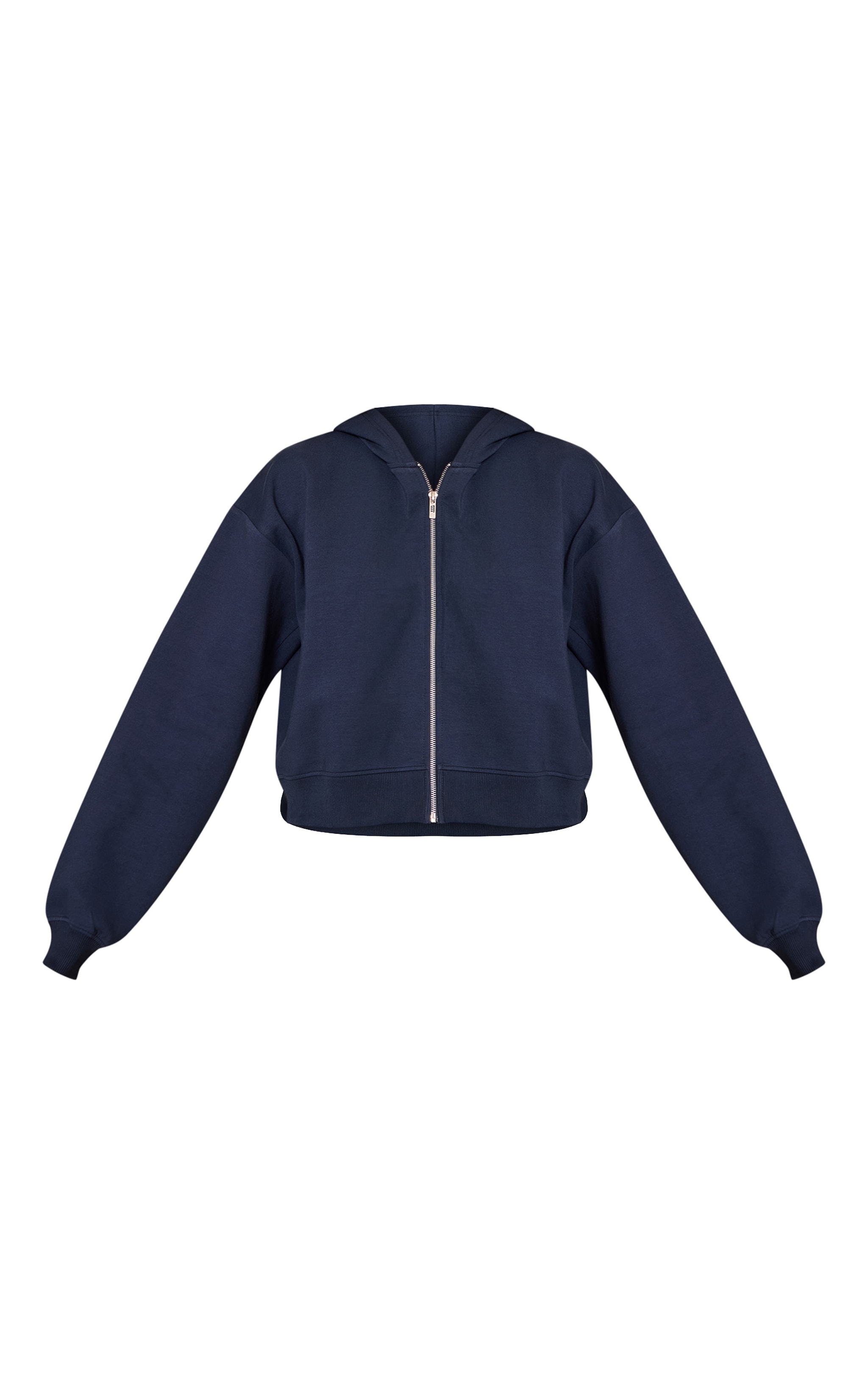 Navy Interlock Cropped Zip Up Hoodie image 5