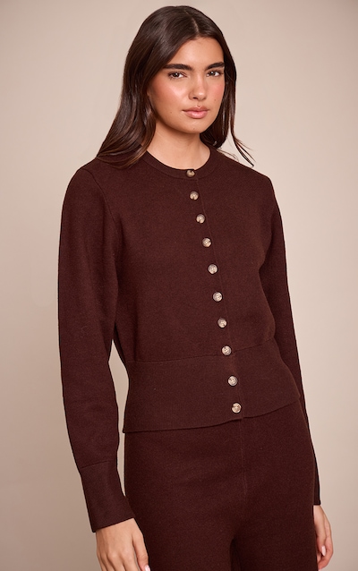Chocolate Compact Knit Placket Detail Cardigan