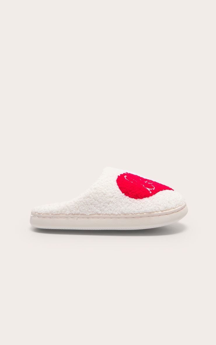 Cream Love Heart Borg Slippers image 1