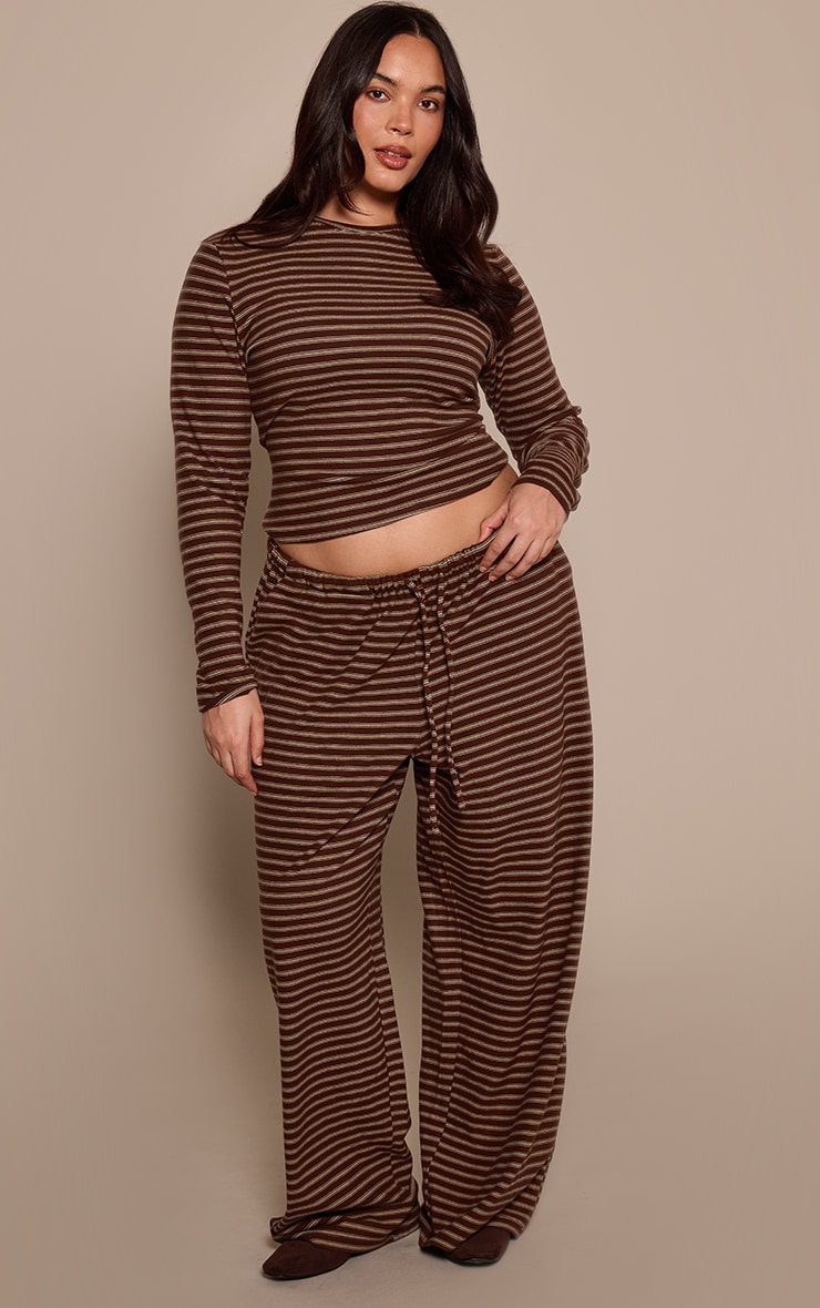 Plus Chocolate Striped Soft Fleece Straight Leg Sweatpants image 2