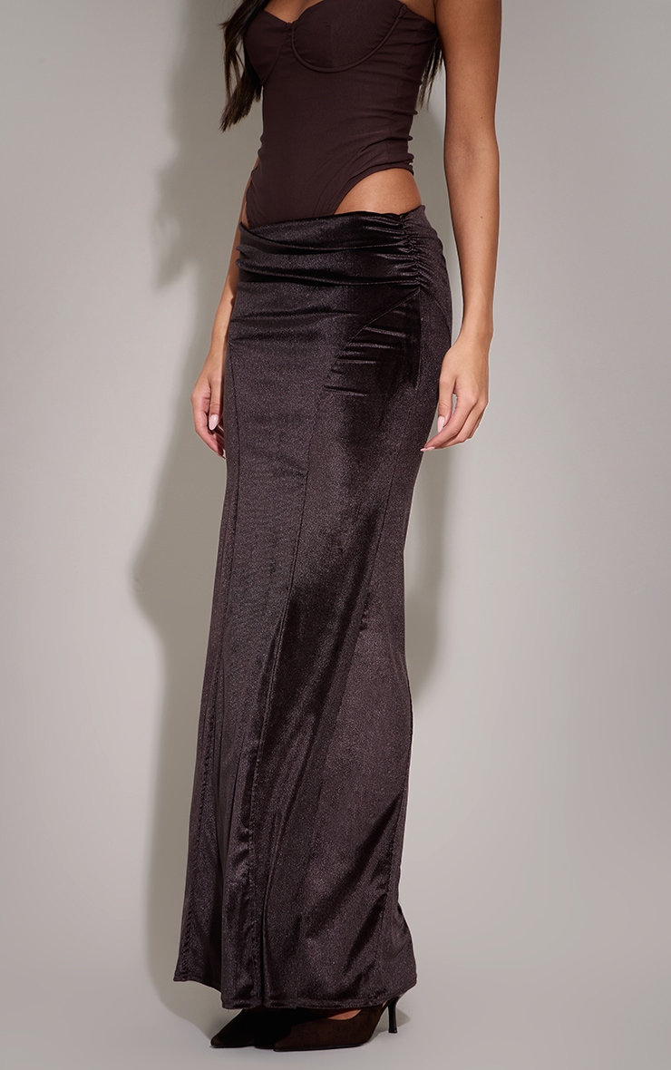 Brown Velvet Seam Detail Maxi Skirt  image 2