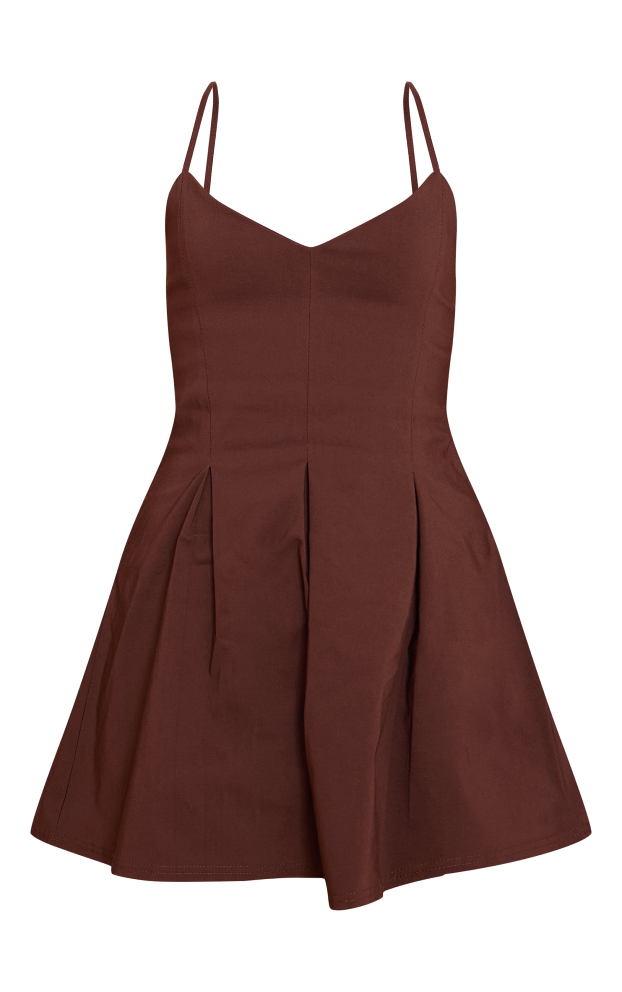 Chocolate Stretch Woven Strappy Pleated Shift Dress image 5