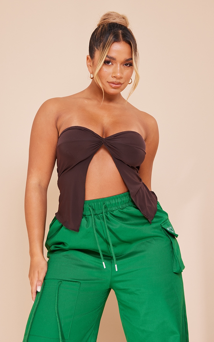 Shape Chocolate Brown Slinky Twist Split Cami Top