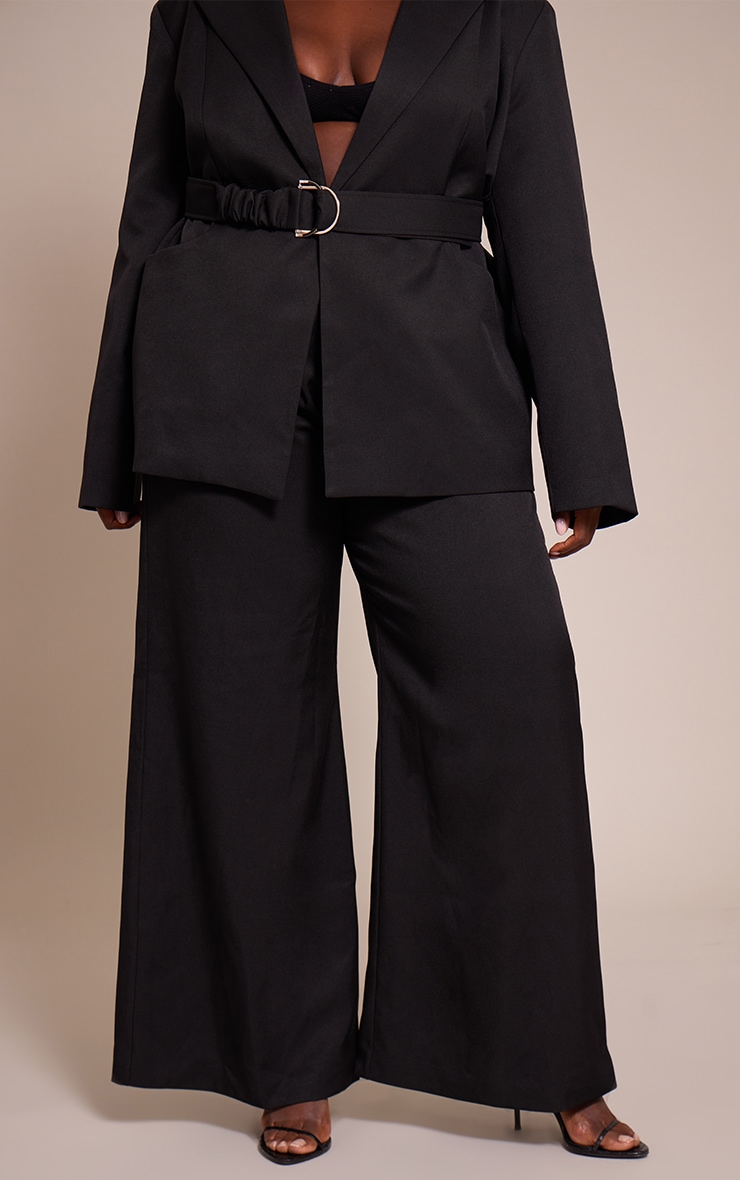 Plus Black Pintuck Wide Leg Tailored Pants  image 2