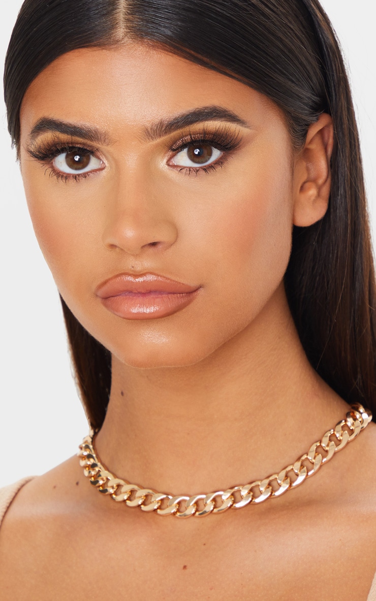 Gold Chunky Short Flat Link Chain Necklace