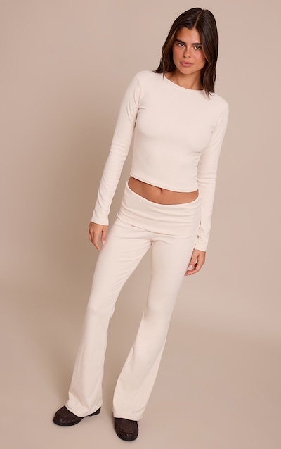 Cream Soft Touch Foldover Waistband Flare Pant