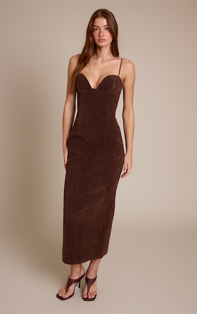 Chocolate Faux Suede Bodycon Maxi Dress