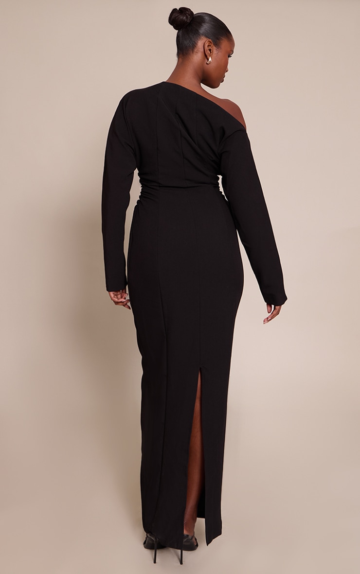 PLT Label Black Asymmetric Batwing Sleeved Cinched Waist Maxi Dress image 2