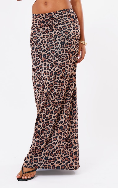 Leopard Printed Lined Mesh Maxi Skirt