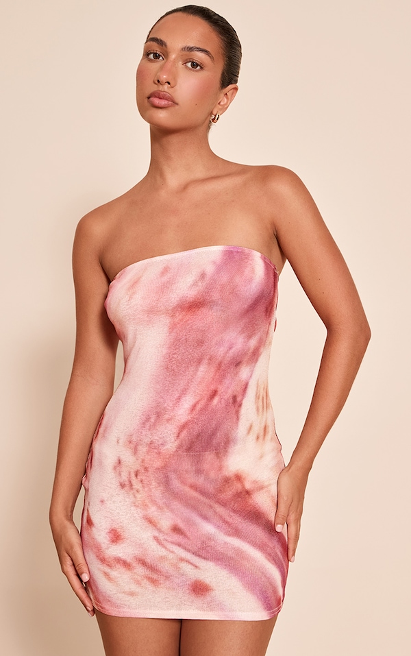 Mini robe bustier texturée rose imprimé abstrait