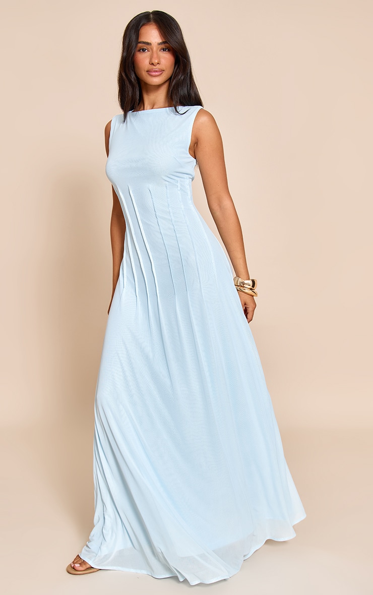 Petite Baby Blue Front Seam Detail Maxi Dress image 3