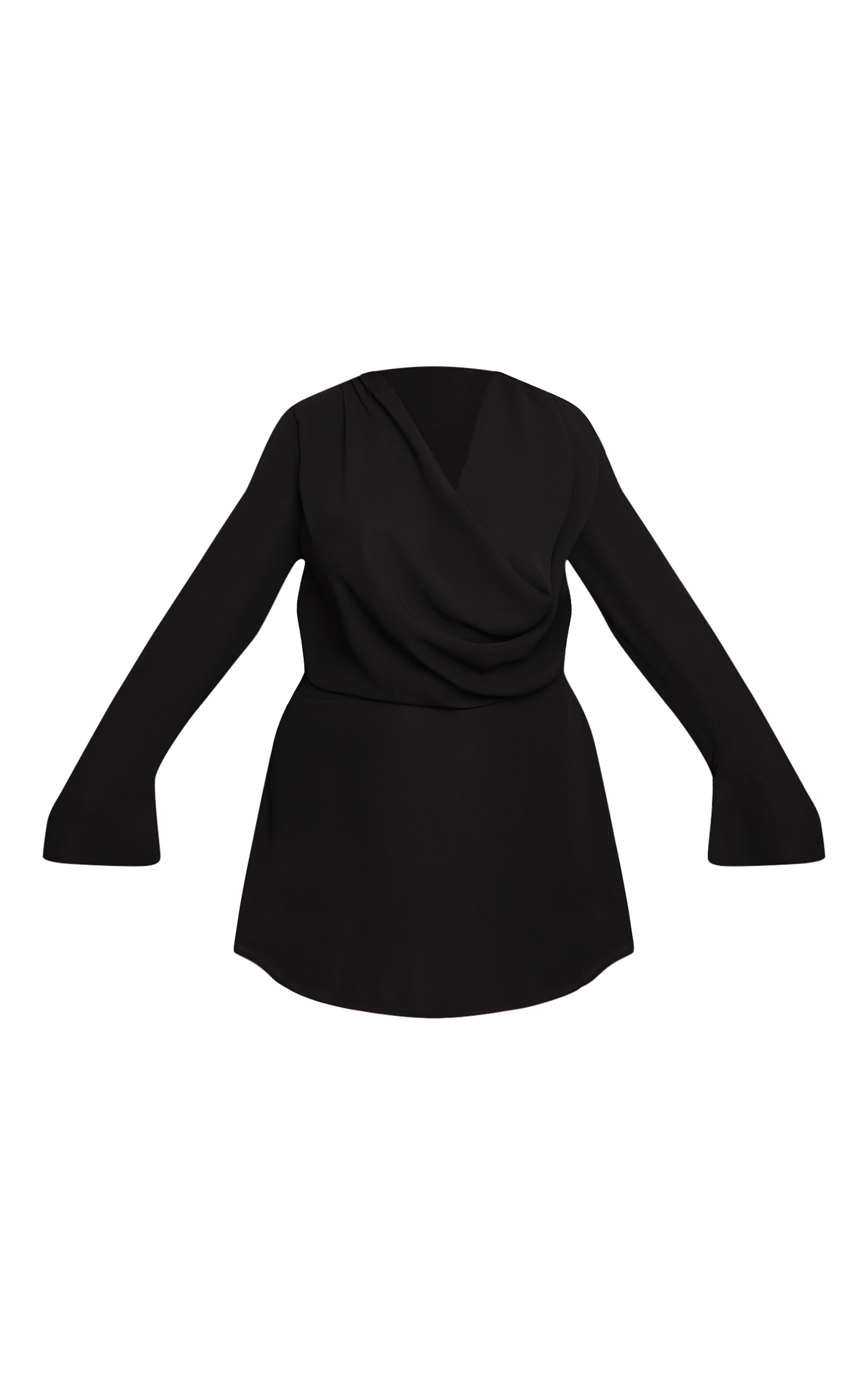 Plus Black Chiffon Cowl Neck Flute Sleeve Shift Dress image 5