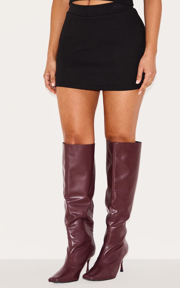 Petite Black Ribbed High Waisted Mini Skirt image 2
