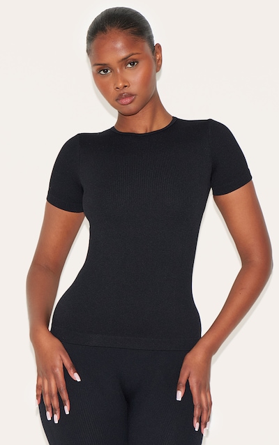 Black Contour Rib Longline T Shirt