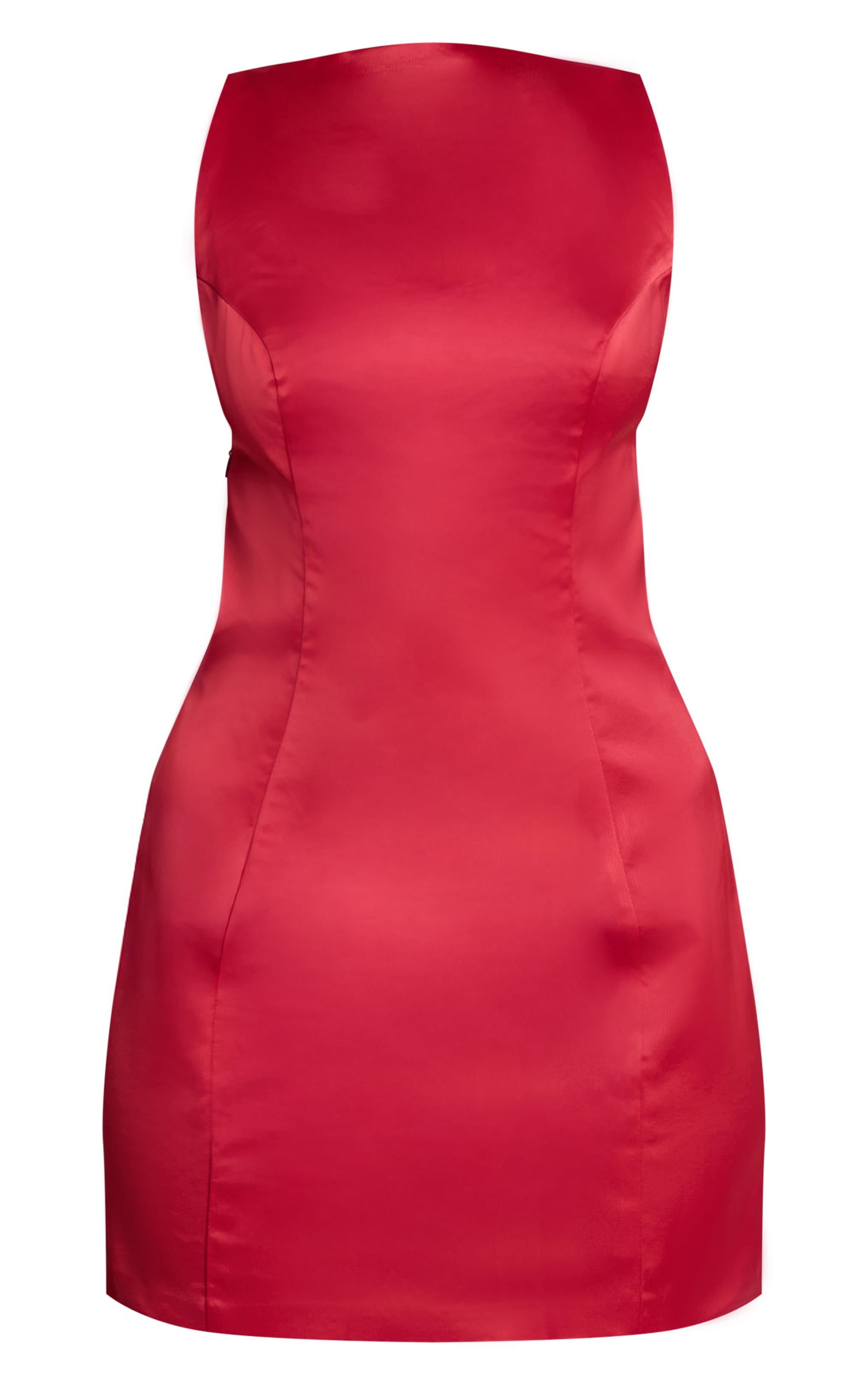 Red Satin Boat Neck Bodycon Mini Dress image 5