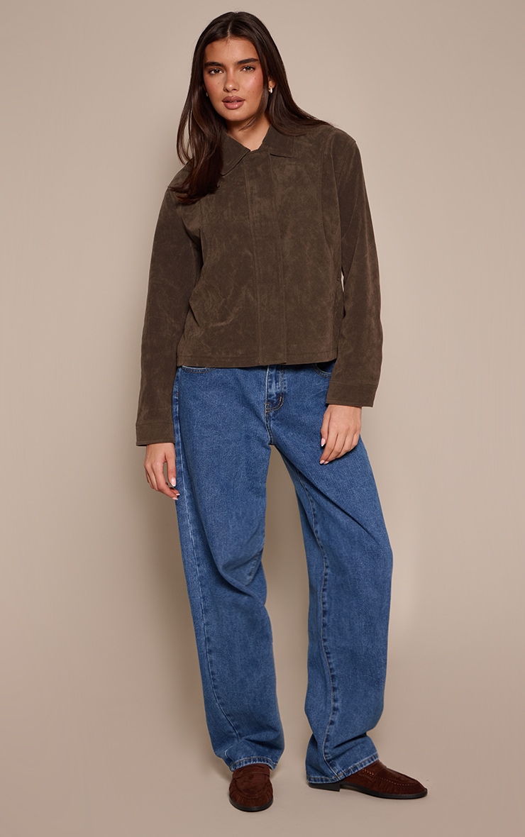 Khaki Faux Suede Concealed Placket Bomber Jacket image 3