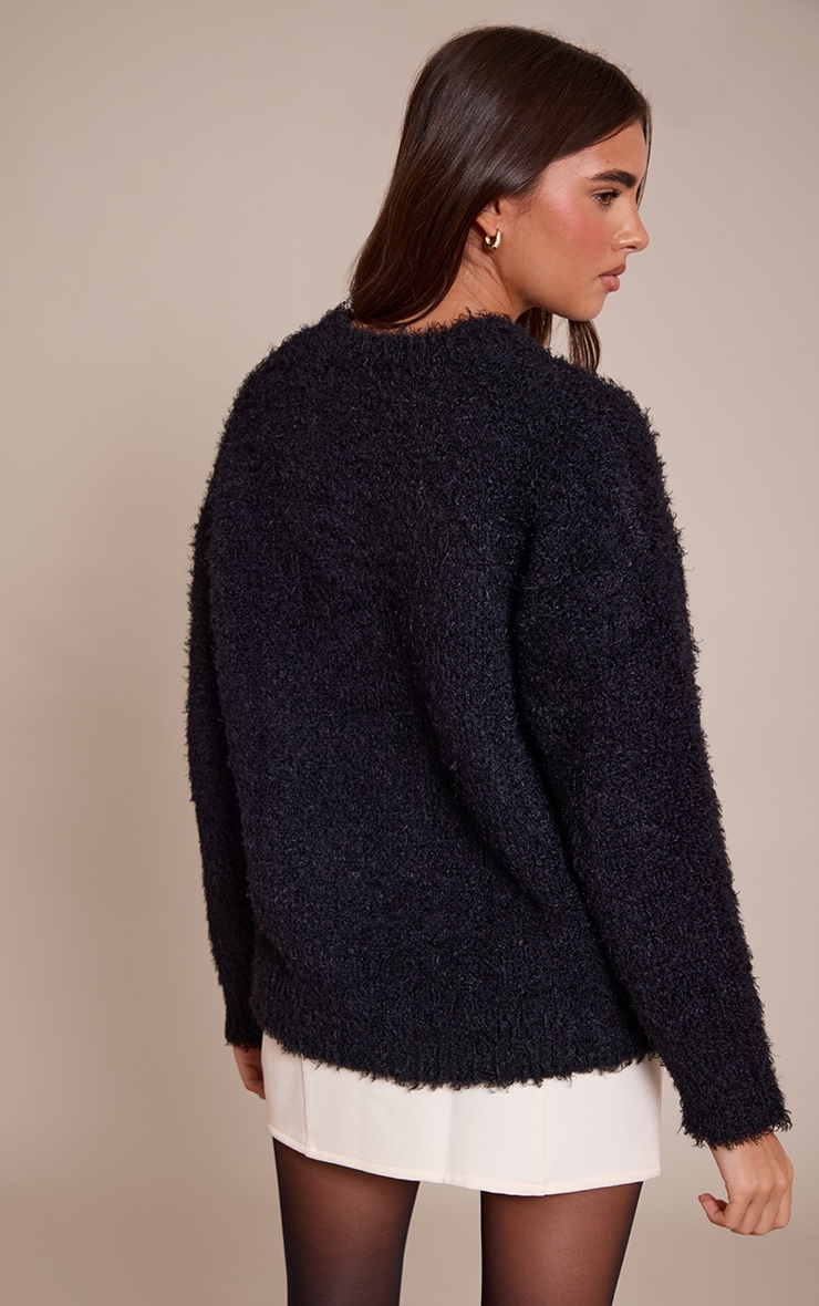 Black Teddy Knit Oversized Sweater image 2