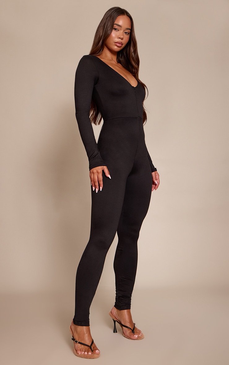 Black Soft Touch Zip Up Jumpsuit image 3