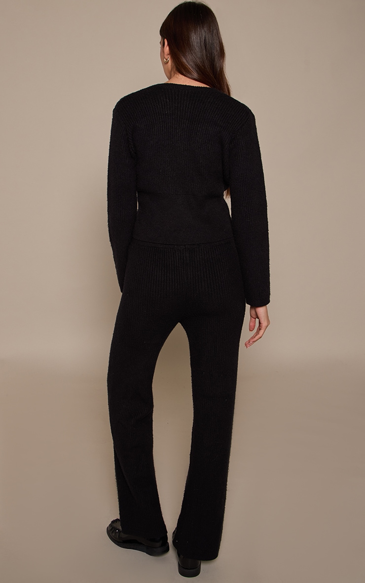 Black Wide Leg Brushed Knit Pants image 3