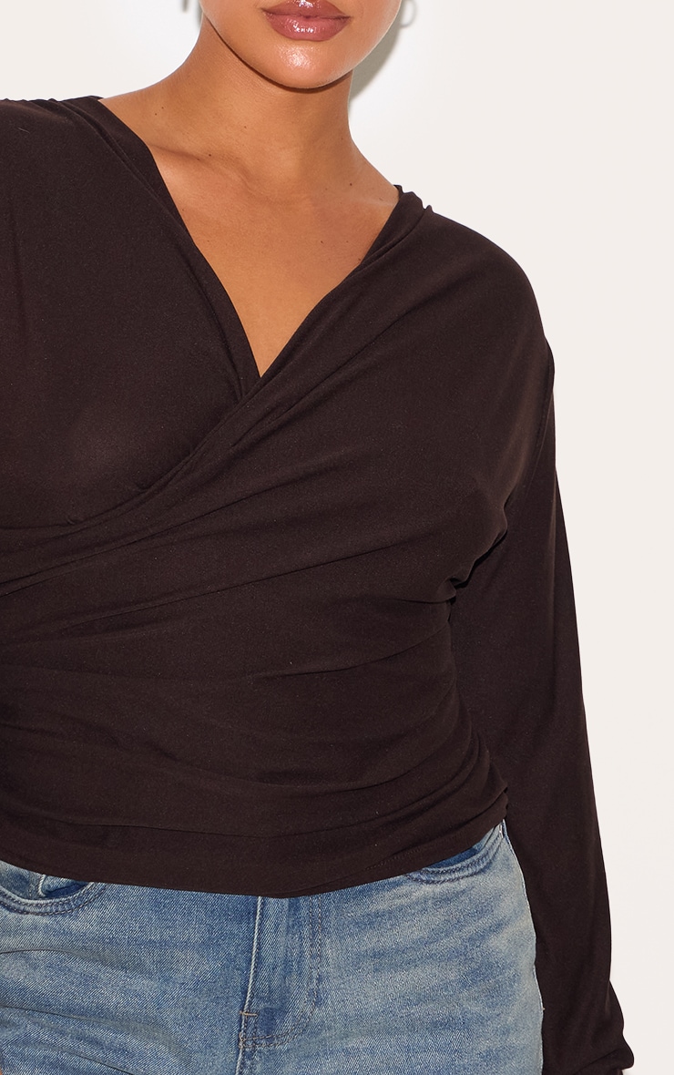 Plus Chocolate Soft Touch Ruched Long Sleeve Longline Top image 4