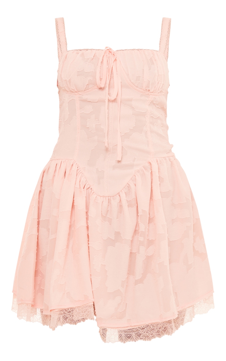 Pink Jacquard Ruched Cup Detail Shift Dress image 5