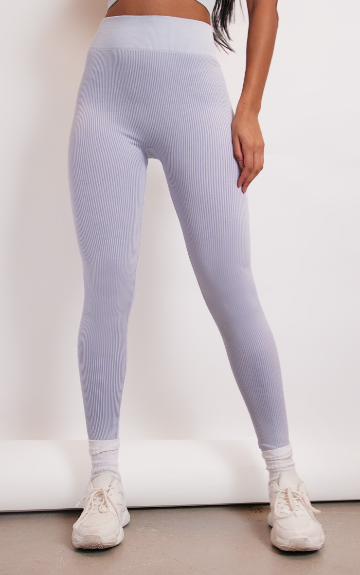 Lilac Seamless Ribbed Detail Gym Leggings image 2