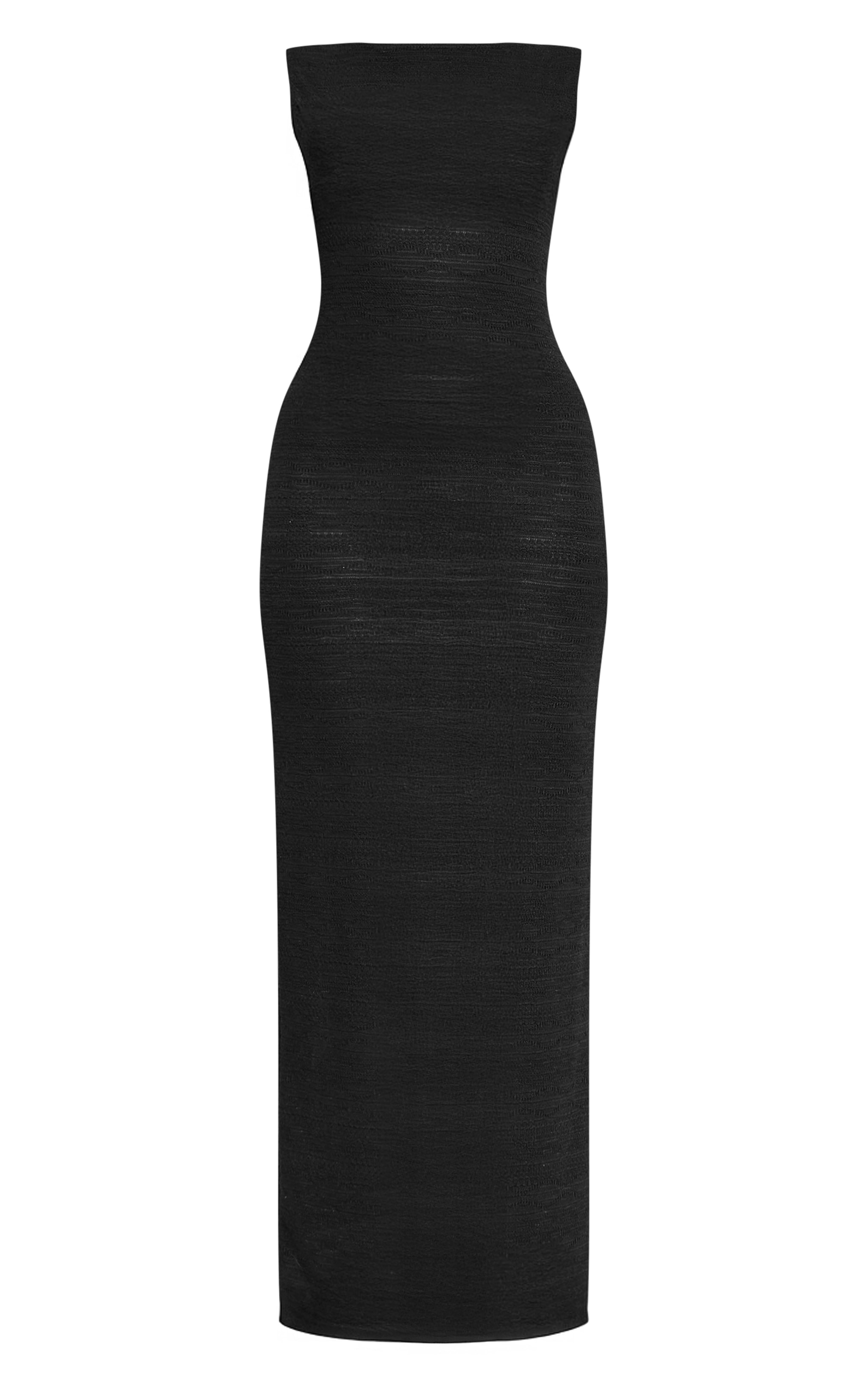 Black Textured Boat Neck Maxi Dress image 5