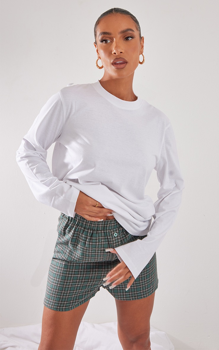Green Cotton Check Long Sleeve TShirt Pj Set PrettyLittleThing CA