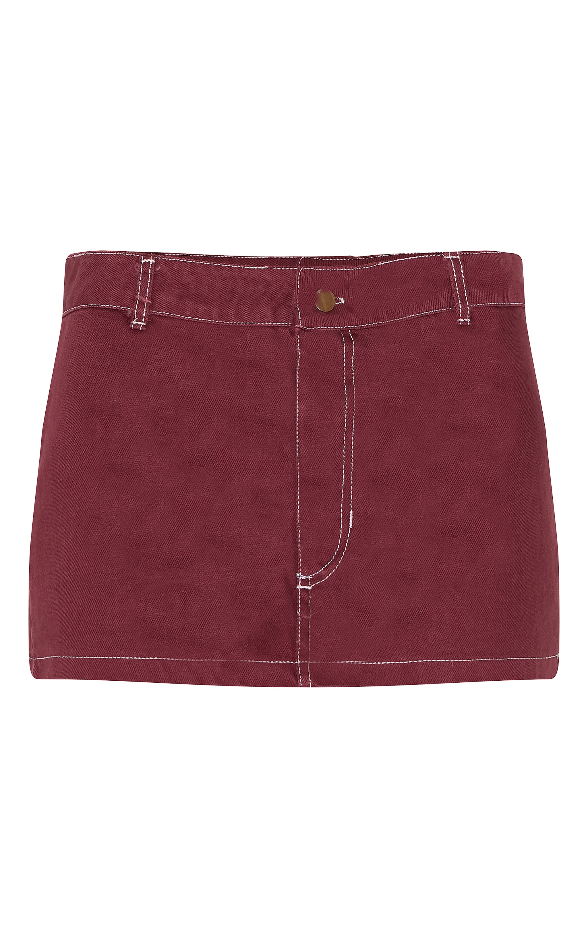 Burgundy Contrast Stitch Denim Mini Skirt image 6