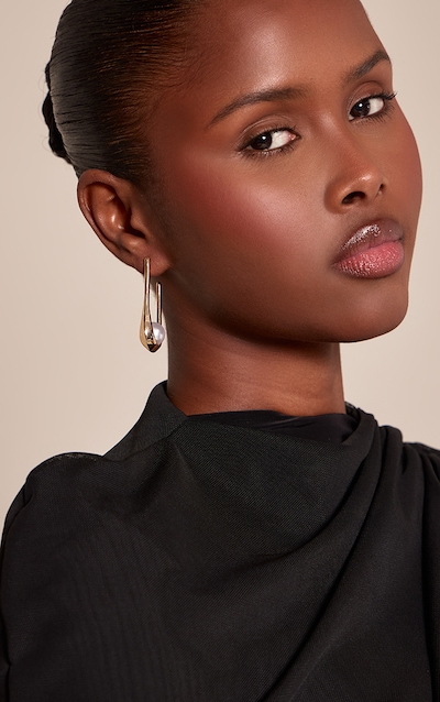 Gold Draped Pearl Detail Hoop Earring