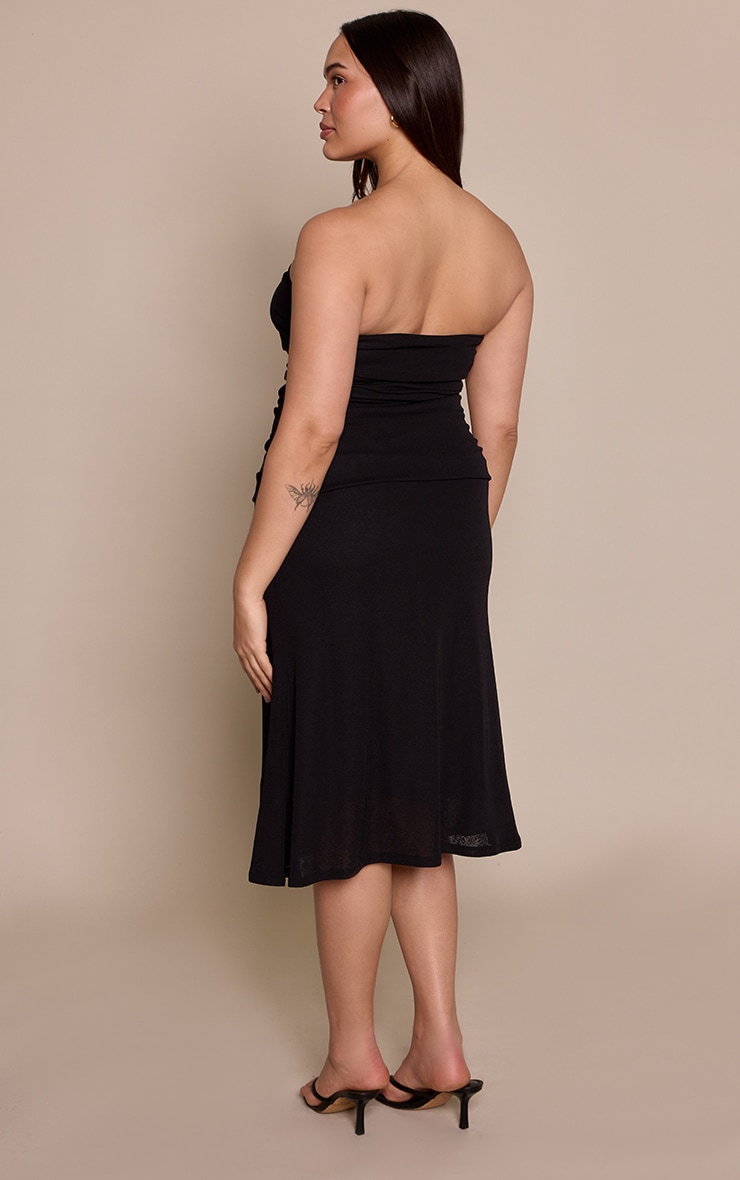 Plus Black Bandeau Onion Skin Ruched Detail Midi Dress image 2
