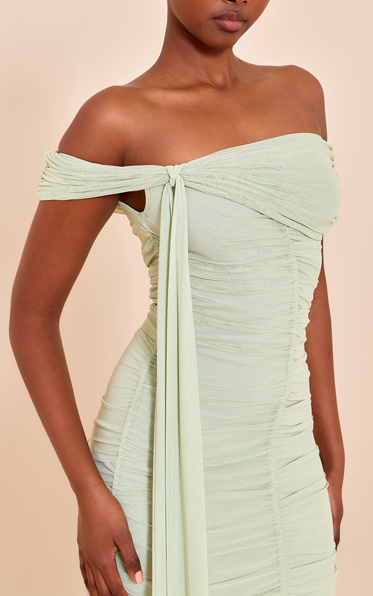 Pale Lime Mesh Lined Bardot Mini Dress image 4