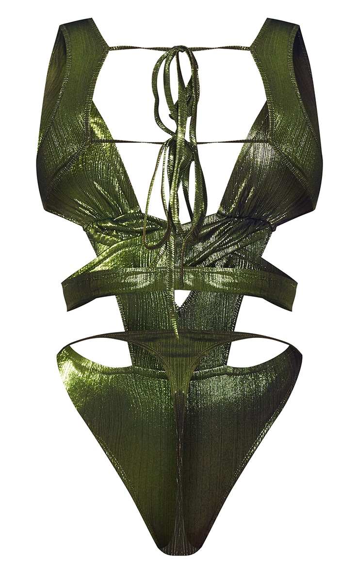 Shape Green Metallic Plunge Cut Out Bodysuit image 2